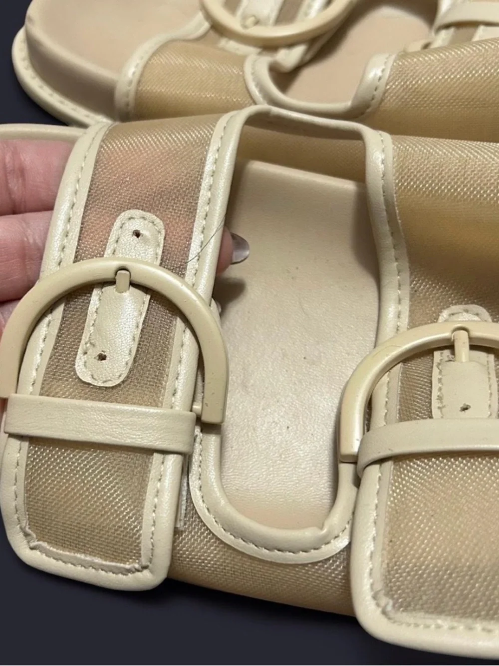 Zara Mesh Beige Buckle Sandals - Picture 4 of 6